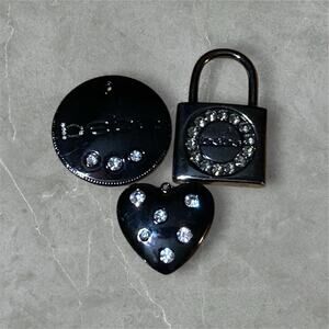 Bebe Branded Padlock Jewelry Lot Of 3 Pendant Punk Steampunk Black Heart Silver